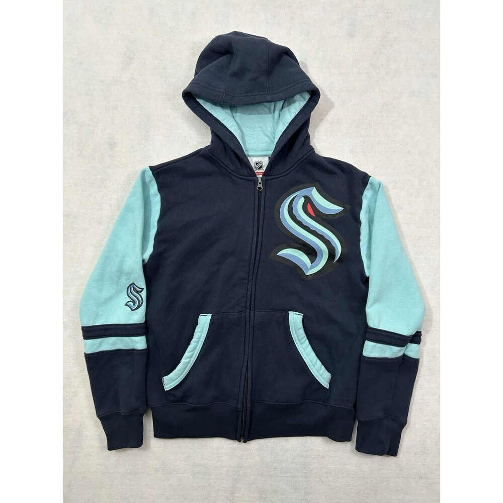 NHL Seattle Kraken Youth Medium Hoodie Full Zip Face Off Blue Sweatshirt 10/12
